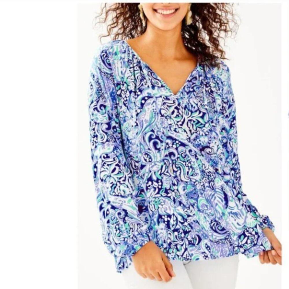 Lilly Pulitzer Willa Top Tunic Royal Purple 60 Animals Print Small